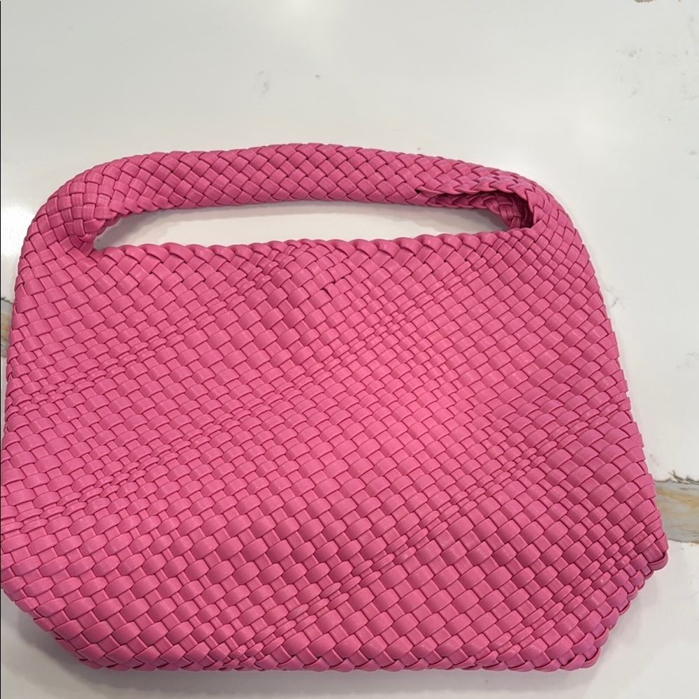 Bubblegum Pink Woven Vegan Leather Handbag